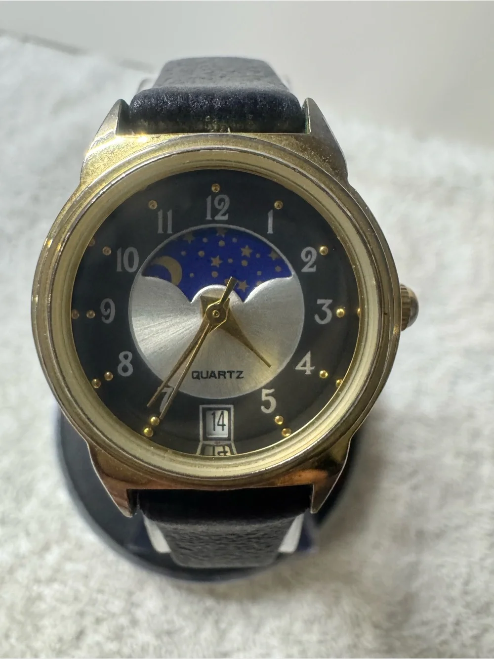 Gold-Tone Quartz Moonphase Watch in Black
